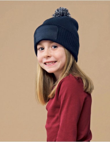 BEE-B443B-Kids Snowstar Patch Beanie